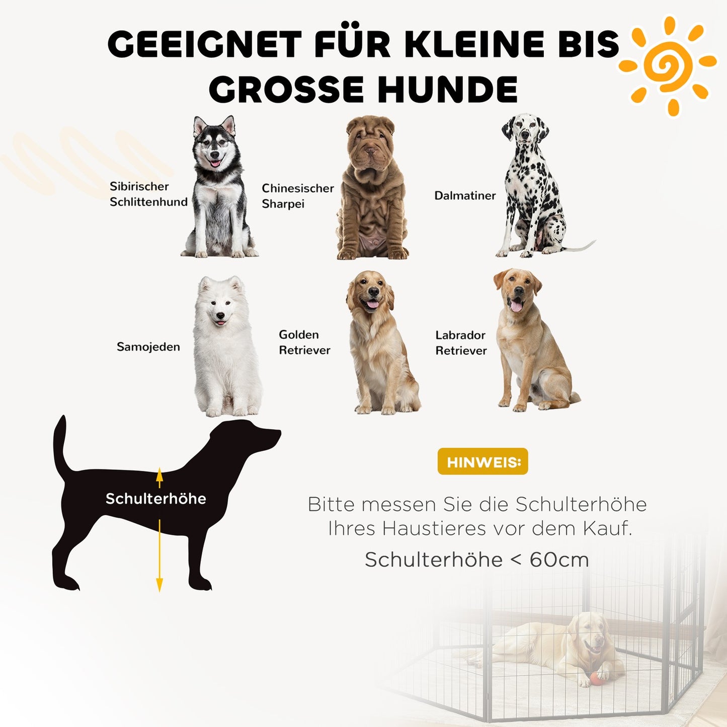 Dog fence for outdoor use, set of 2, steel, 80x100 cm, black