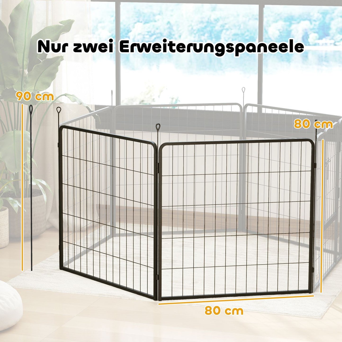 Outdoor dog fence panels, set of 2 - 80 x 80 cm, black