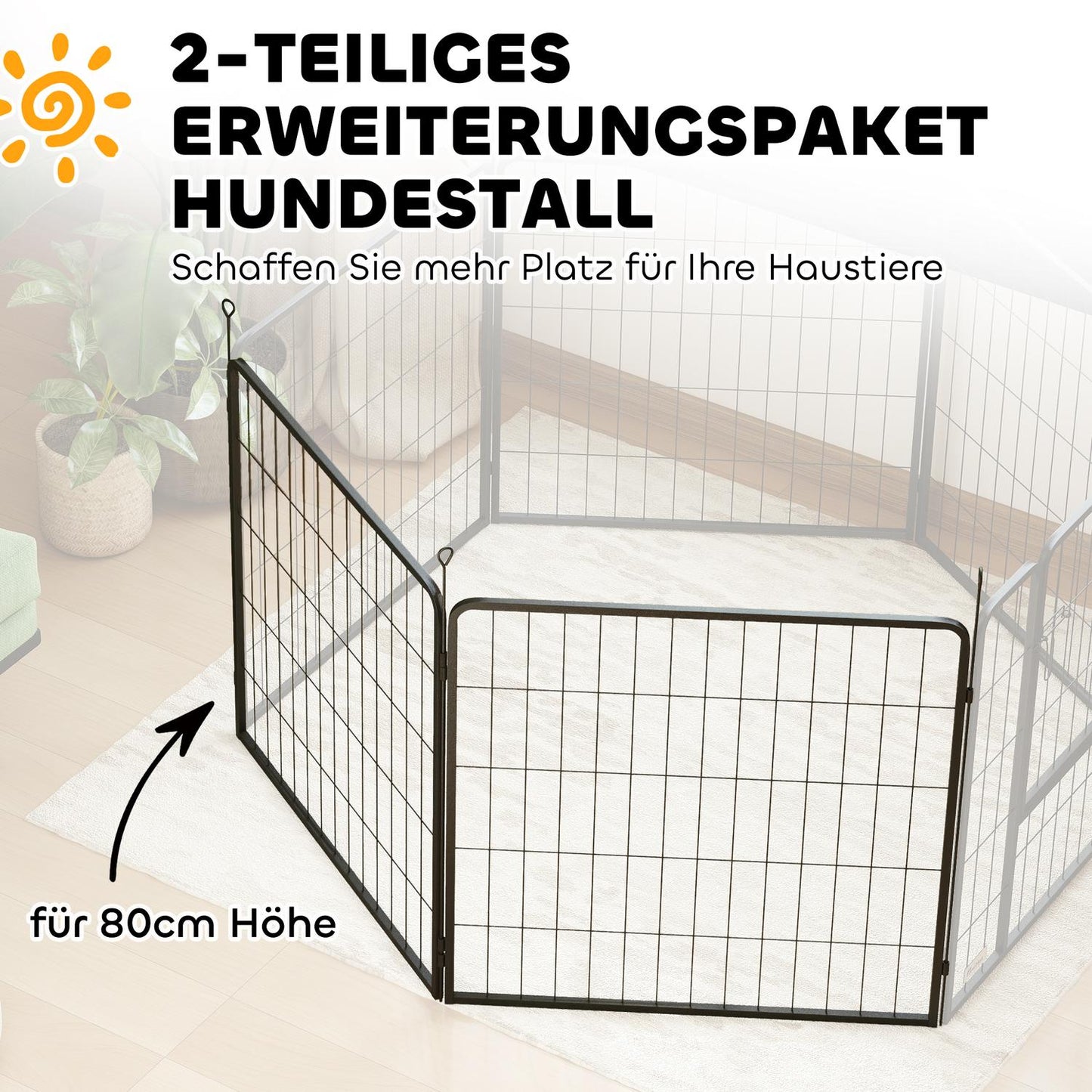 Outdoor dog fence panels, set of 2 - 80 x 80 cm, black