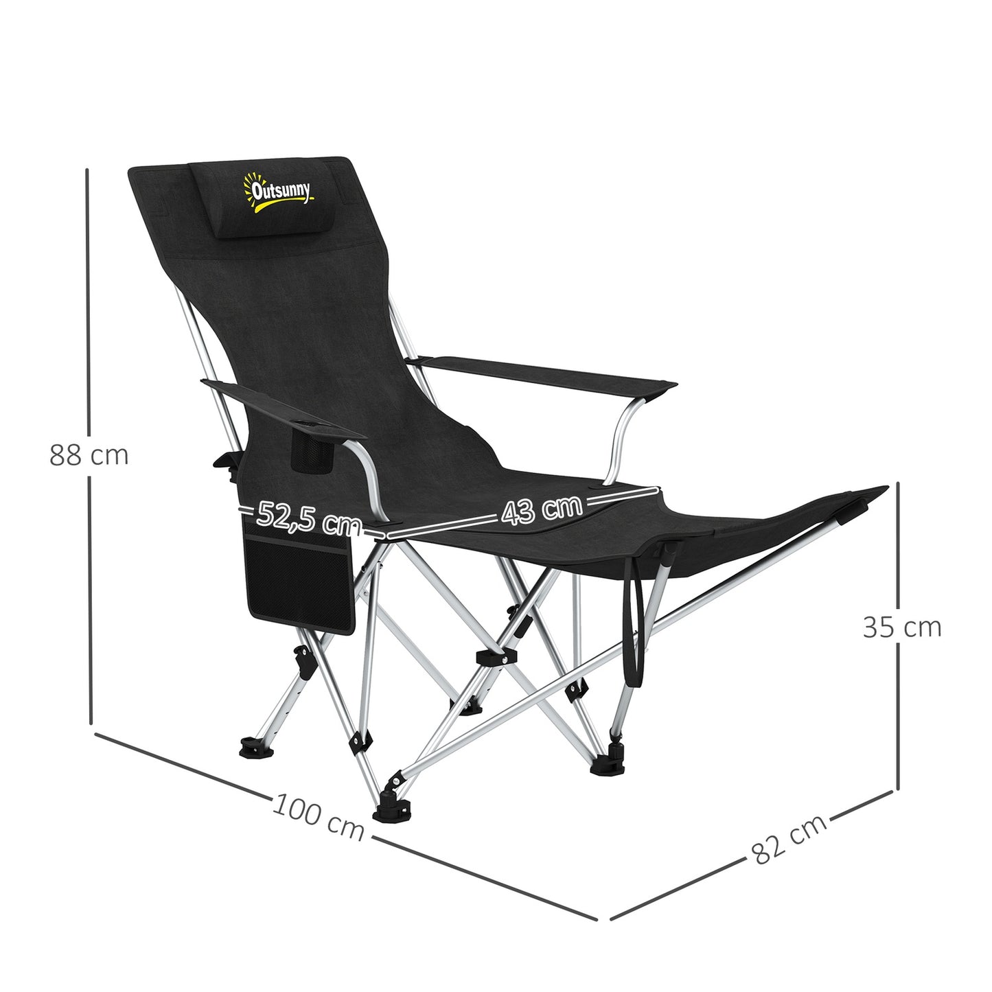 Folding camping chairs with footrest & drink holder - 120kg