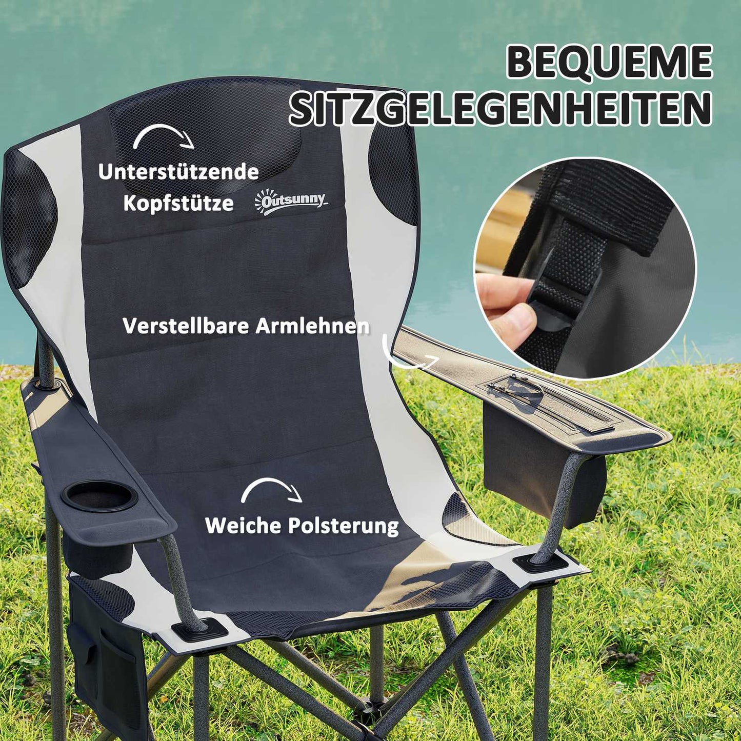 Folding camping chairs Set with armrests & cooler bag