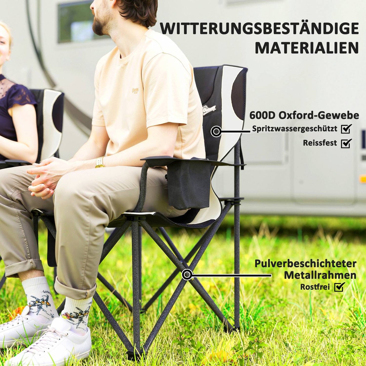 Folding camping chairs Set with armrests & cooler bag