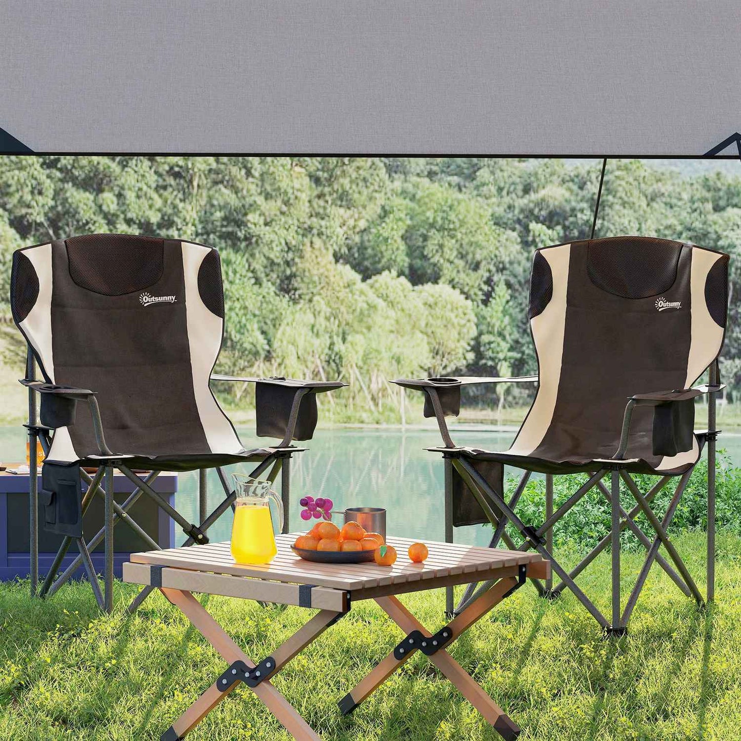 Folding camping chairs Set with armrests & cooler bag