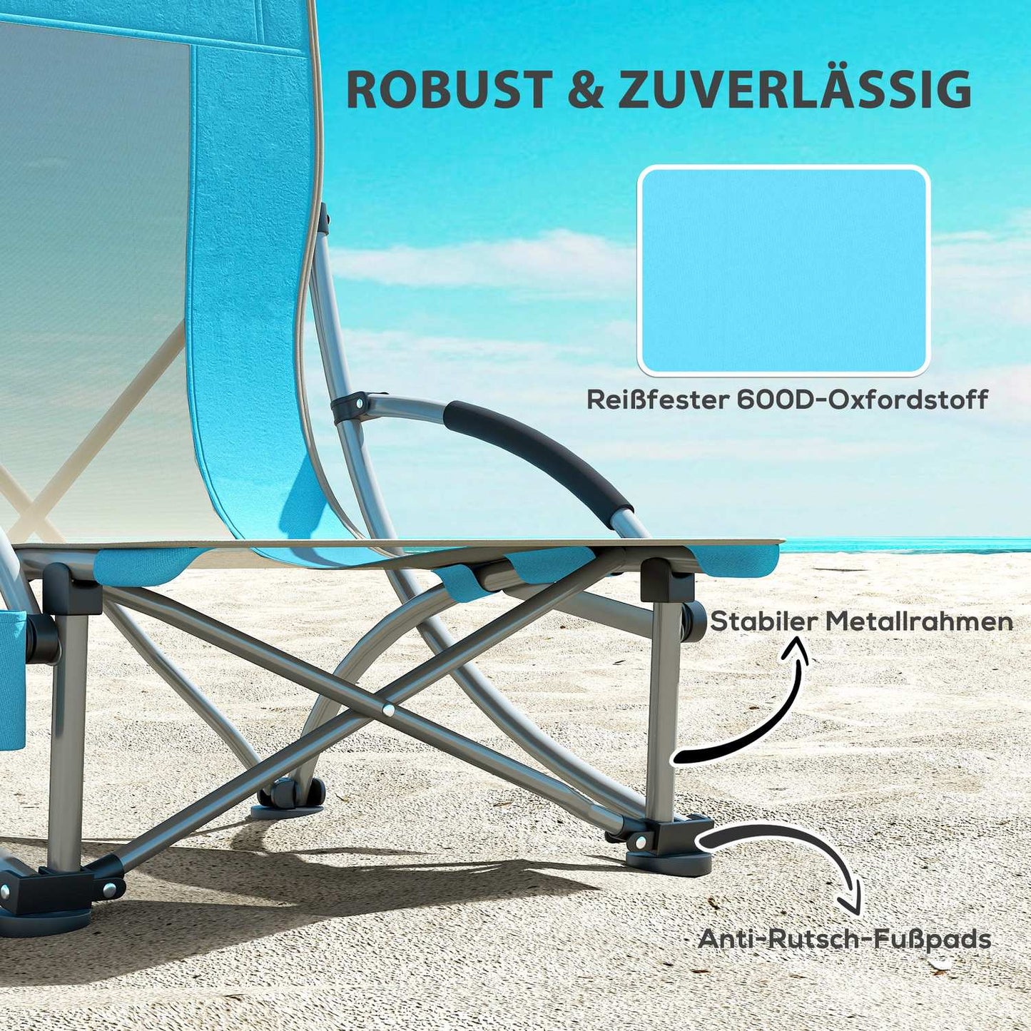 Set of 2 folding camping chairs with cup holder and mesh backrest up to 120 kg, blue