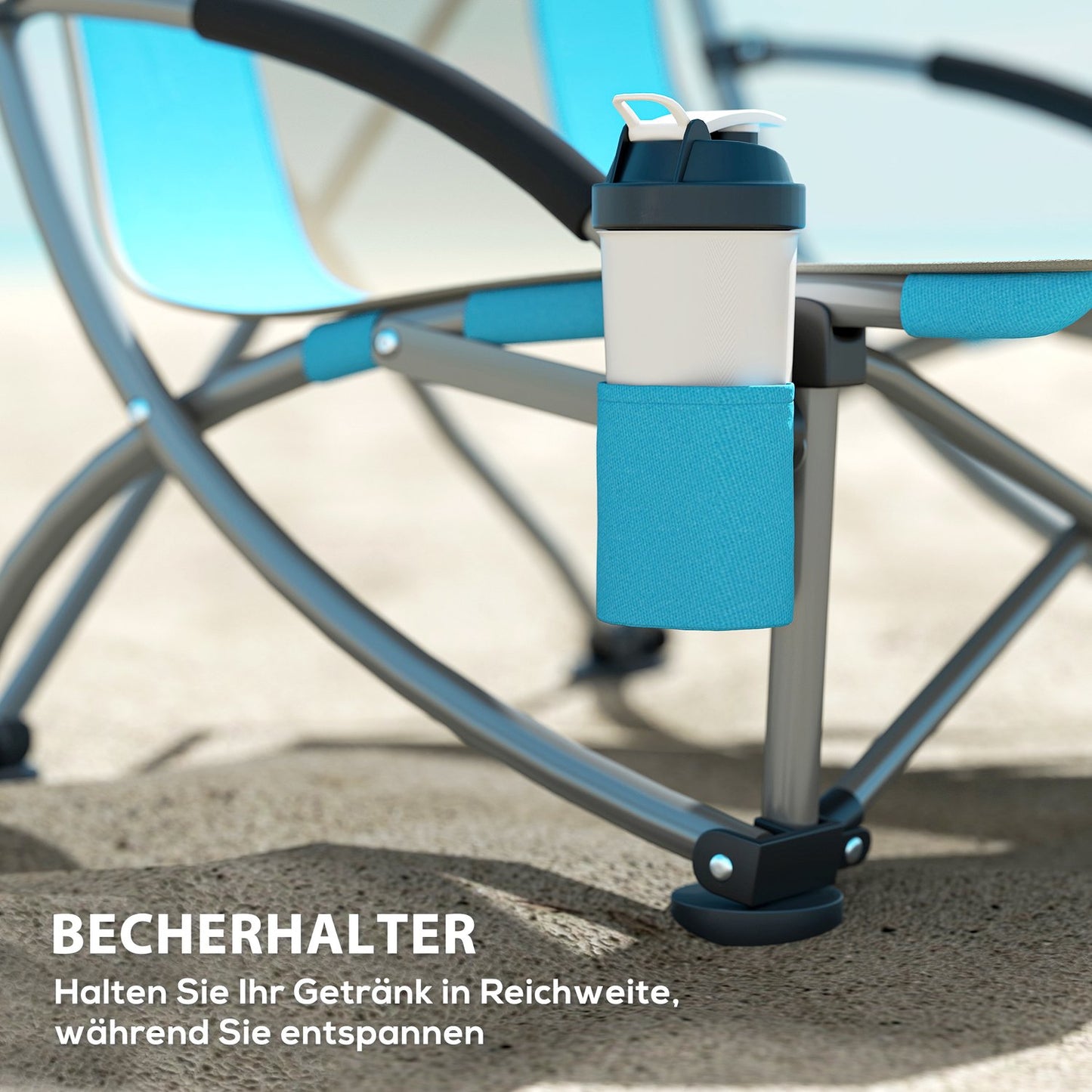 Set of 2 folding camping chairs with cup holder and mesh backrest up to 120 kg, blue