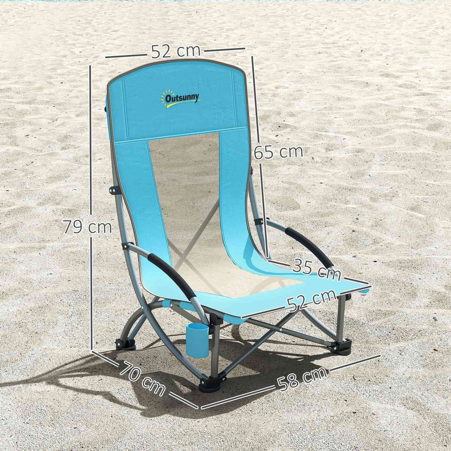 Set of 2 folding camping chairs with cup holder and mesh backrest up to 120 kg, blue