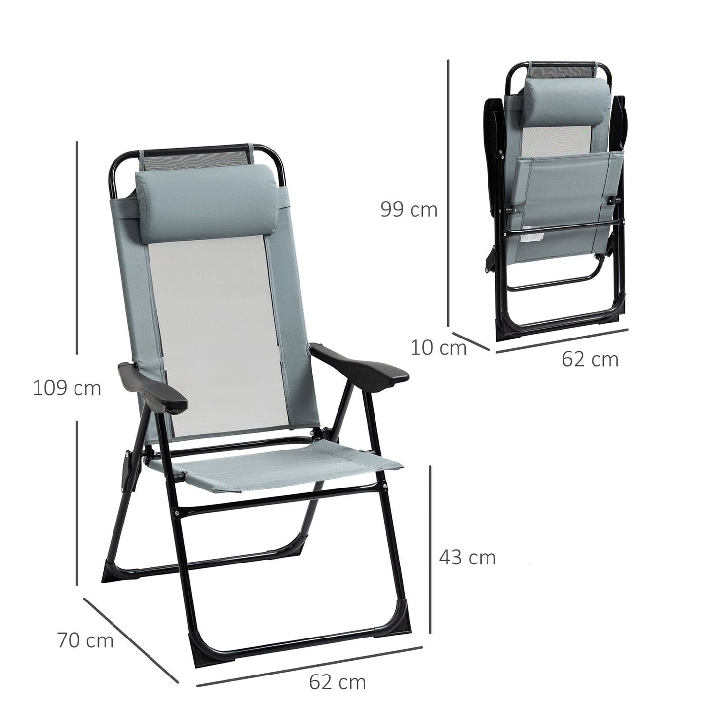 Folding garden chairs, adjustable backrest, 120 kg capacity