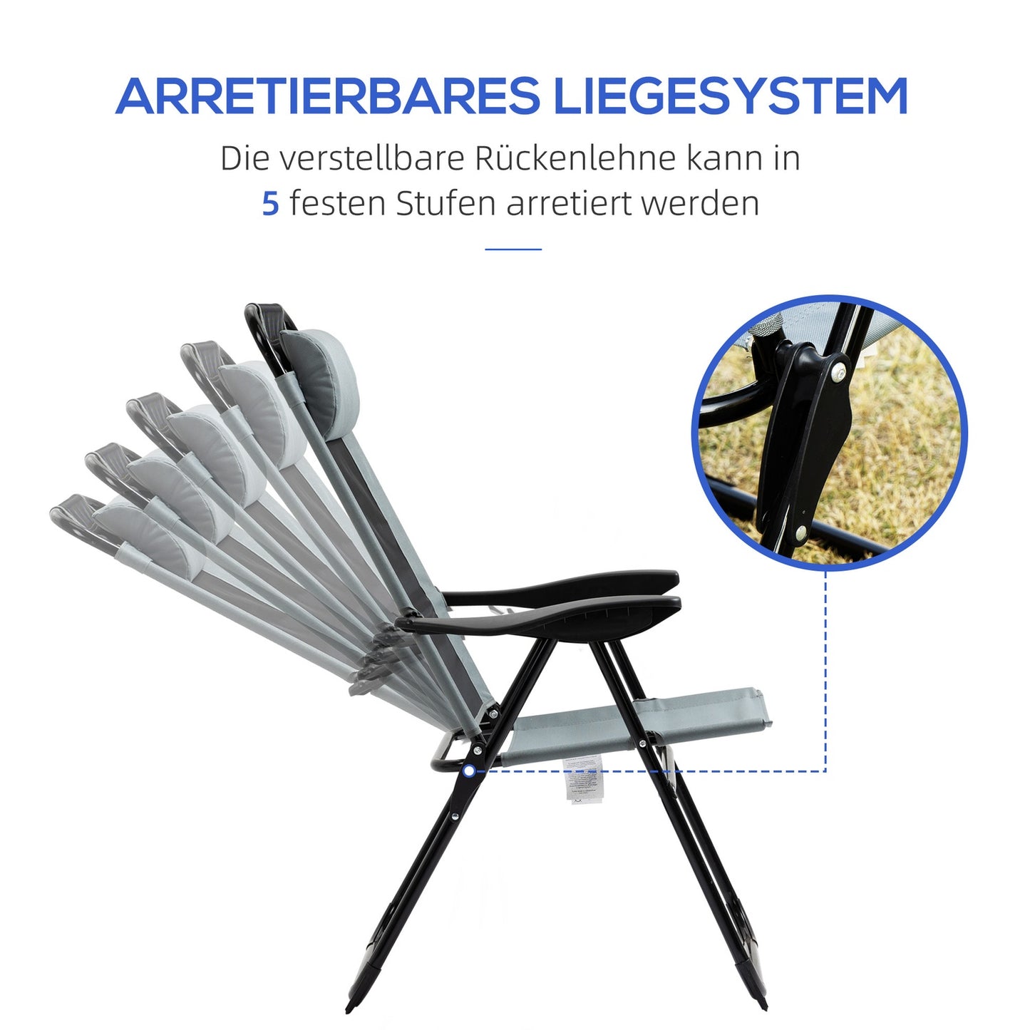 Folding garden chairs, adjustable backrest, 120 kg capacity
