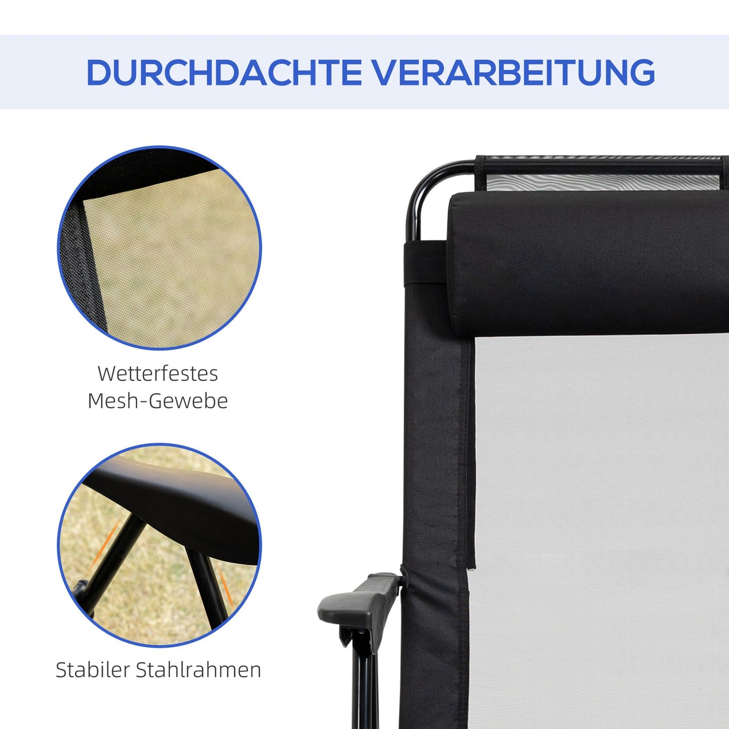 Folding garden chairs with adjustable backrest, 120 kg capacity