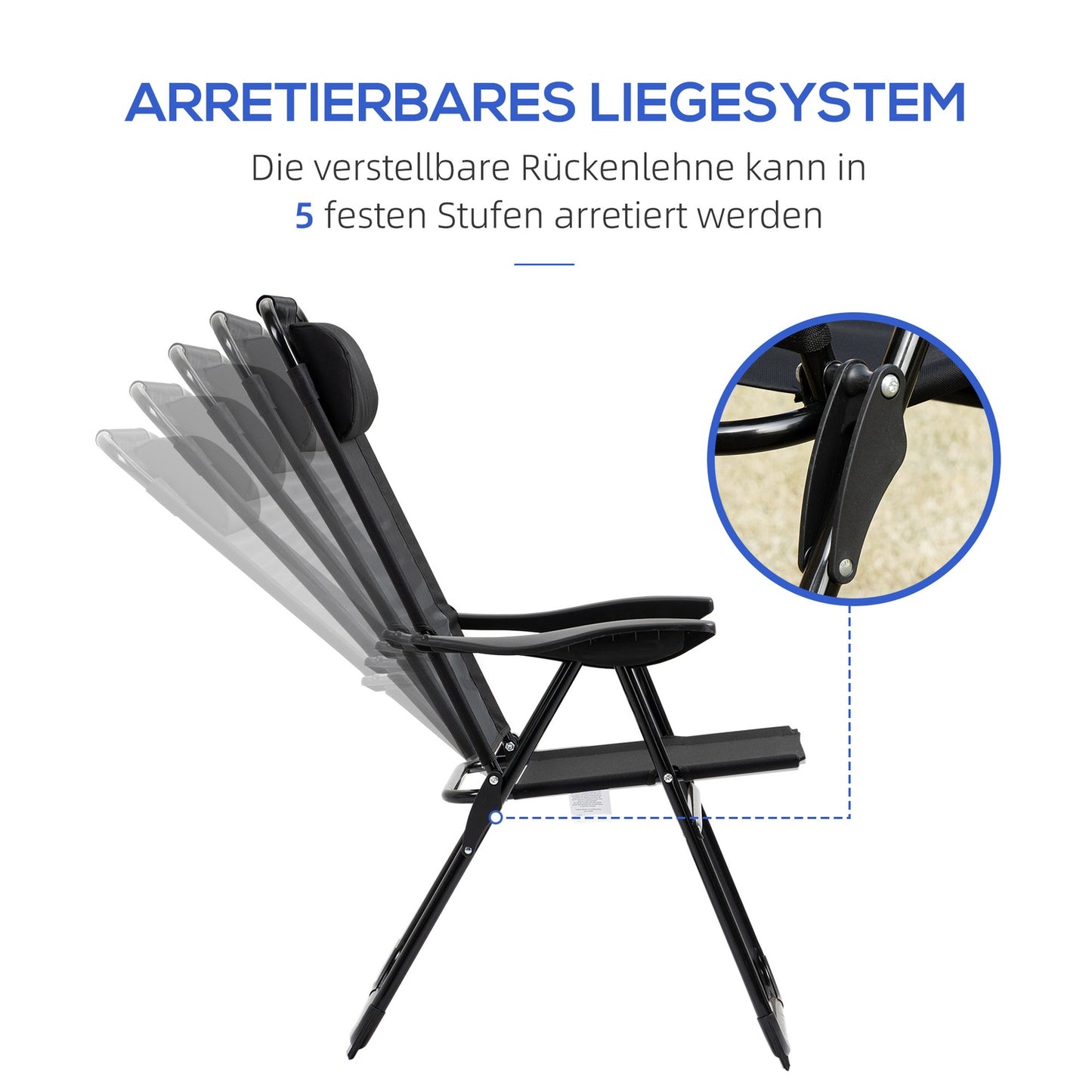 Folding garden chairs with adjustable backrest, 120 kg capacity