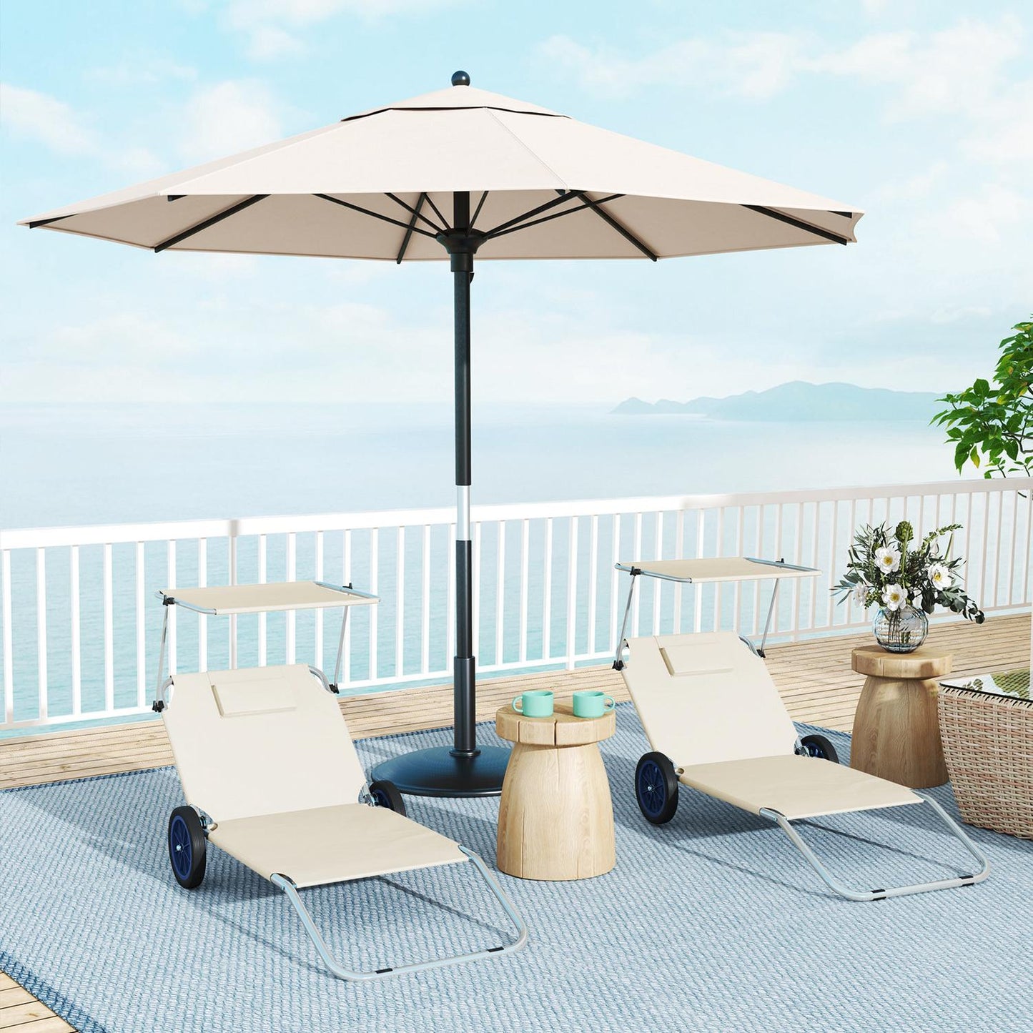 Adjustable folding sunbeds, weather resistant, beige, 120 kg