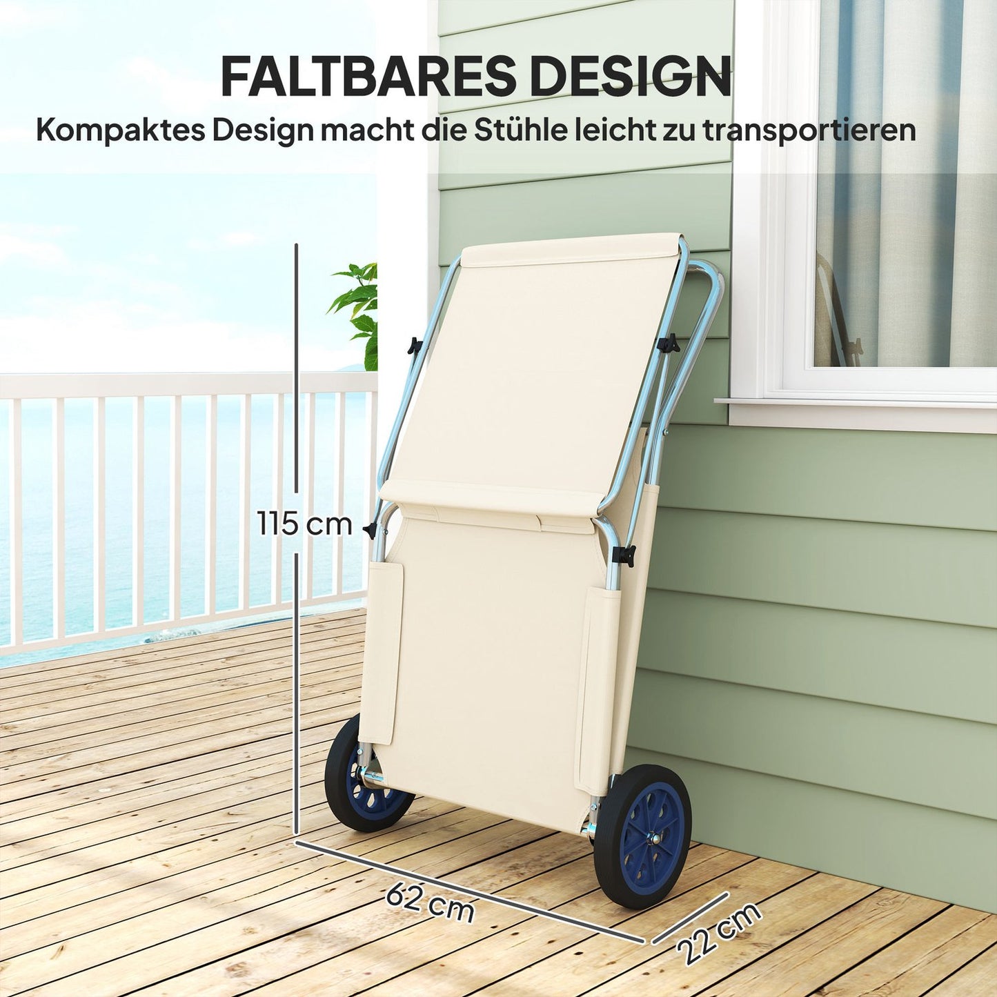 Adjustable folding sunbeds, weather resistant, beige, 120 kg