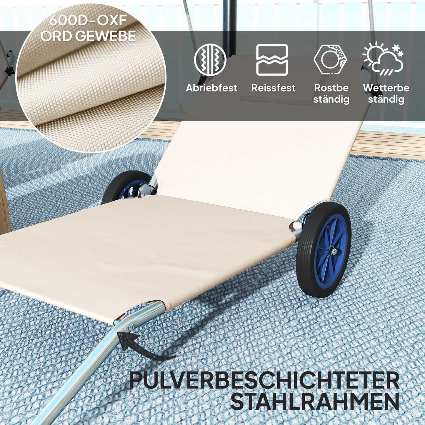 Adjustable folding sunbeds, weather resistant, beige, 120 kg