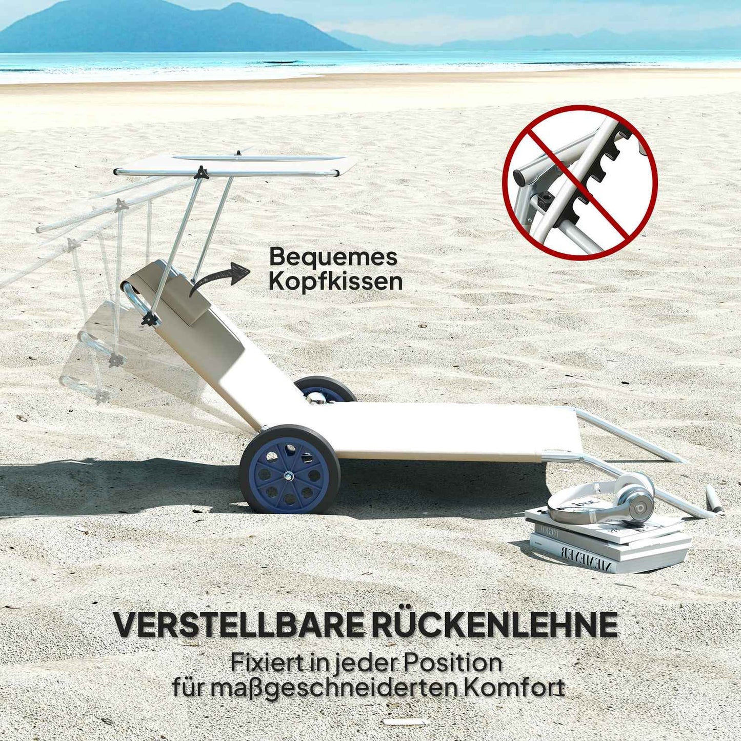 Adjustable folding sunbeds, weather resistant, beige, 120 kg
