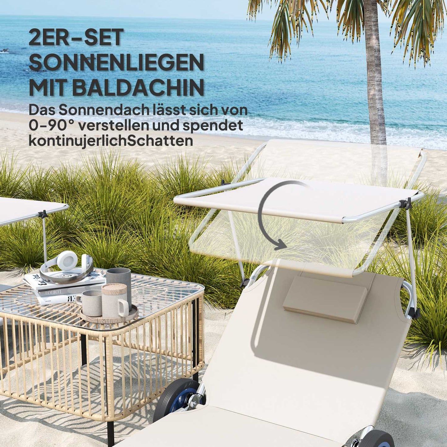 Adjustable folding sunbeds, weather resistant, beige, 120 kg