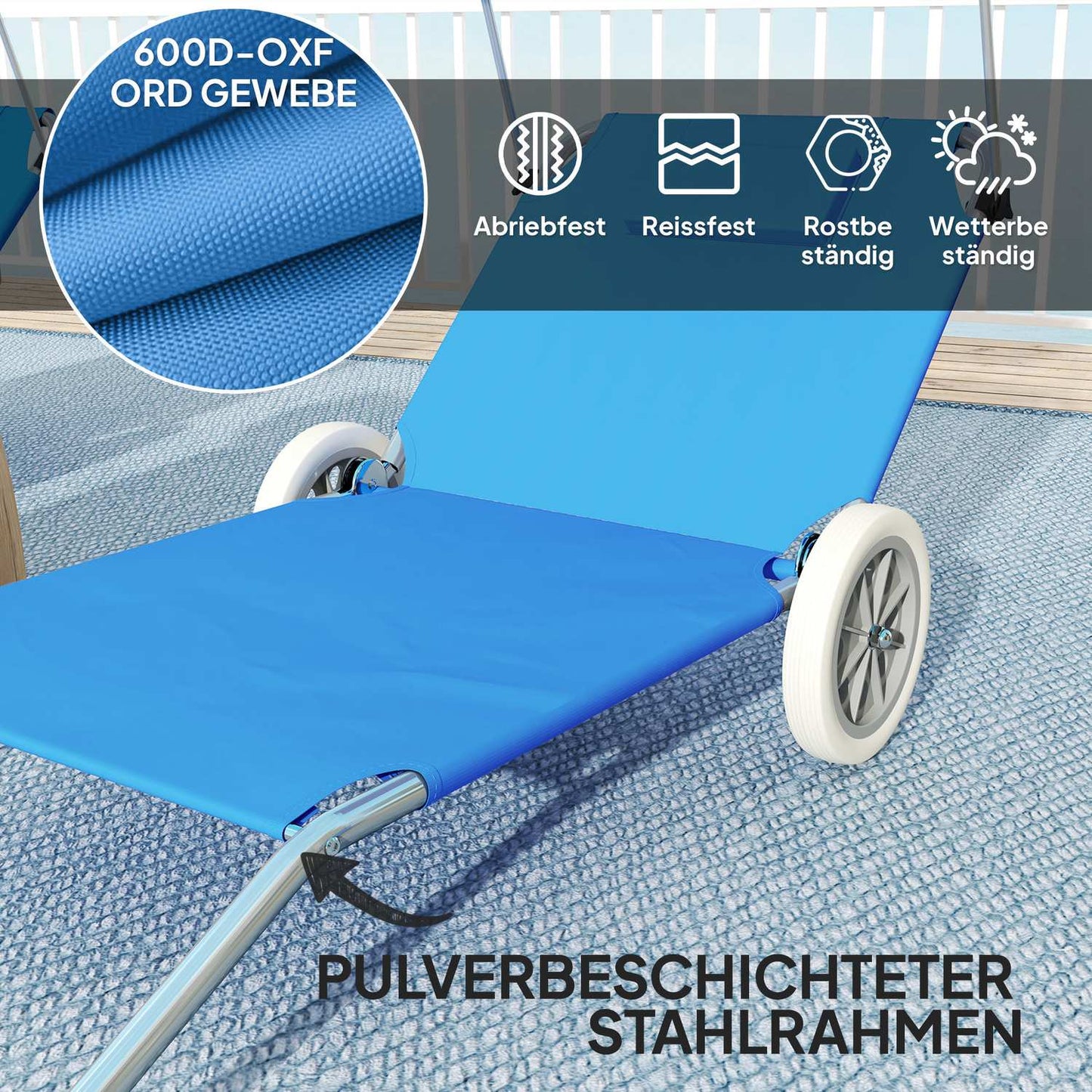 Folding sun lounger set, weatherproof, adjustable, blue