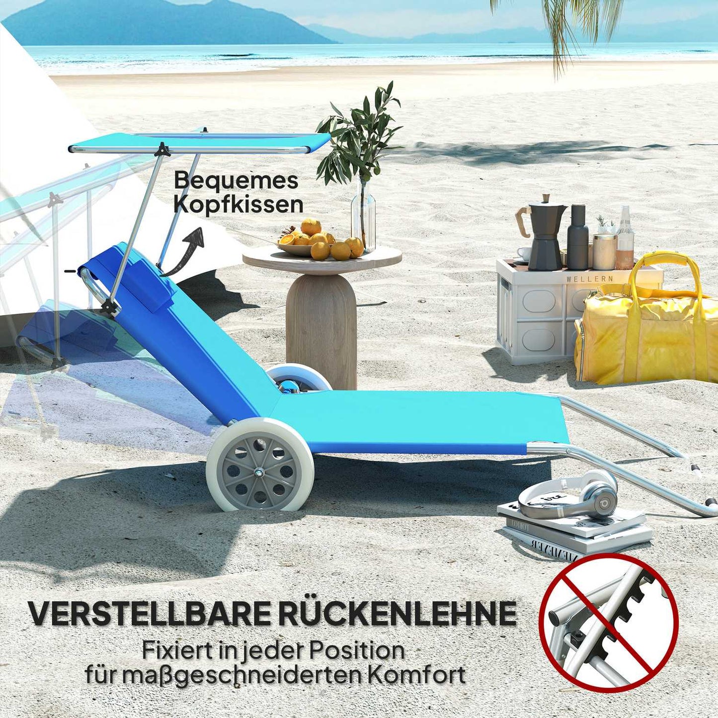 Folding sun lounger set, weatherproof, adjustable, blue