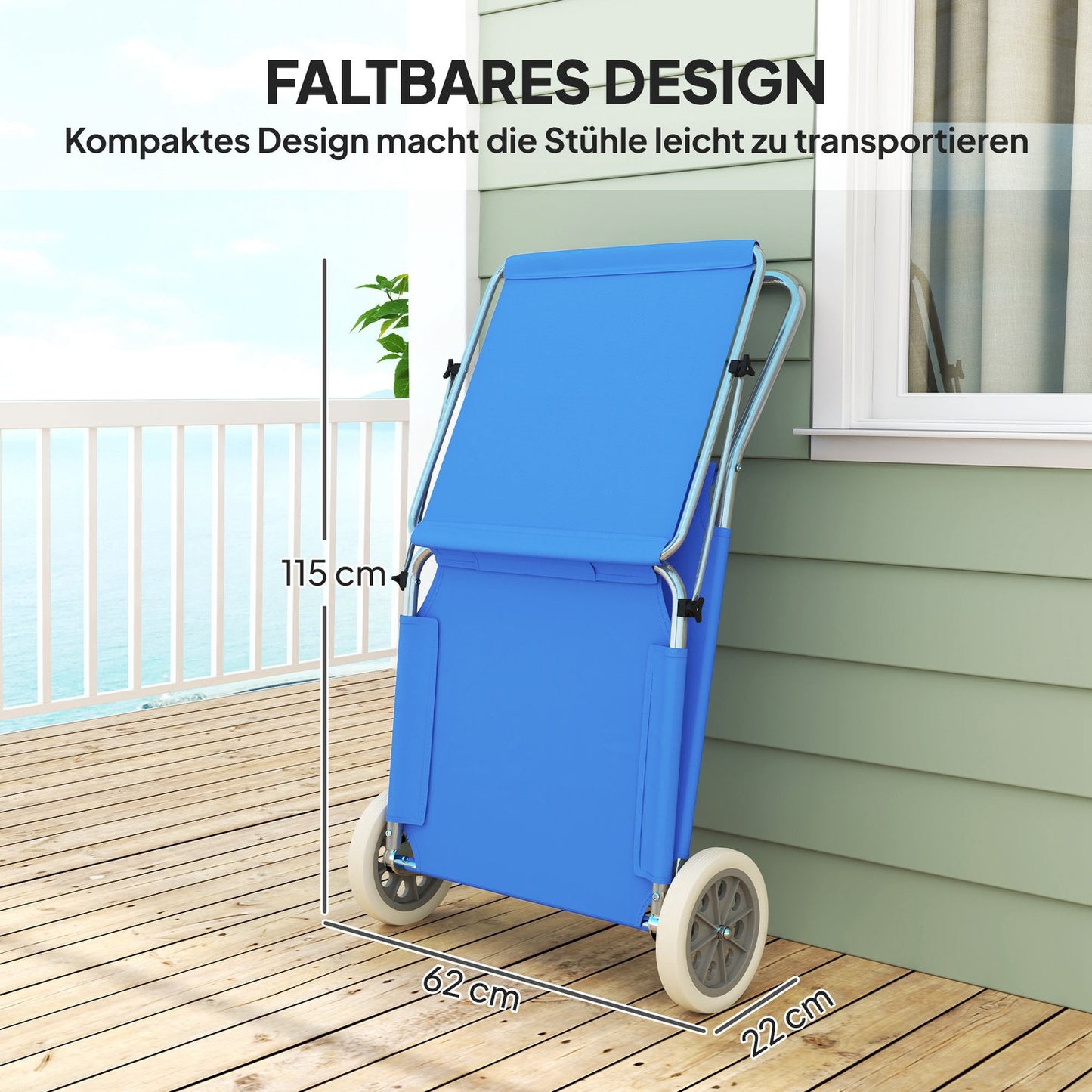 Folding sun lounger set, weatherproof, adjustable, blue