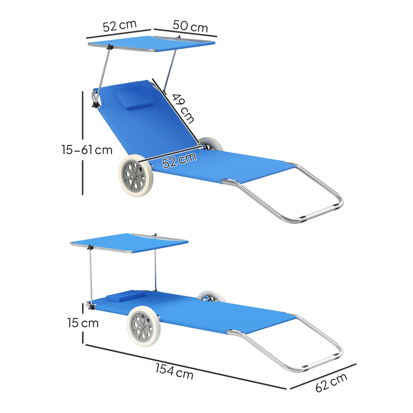 Folding sun lounger set, weatherproof, adjustable, blue