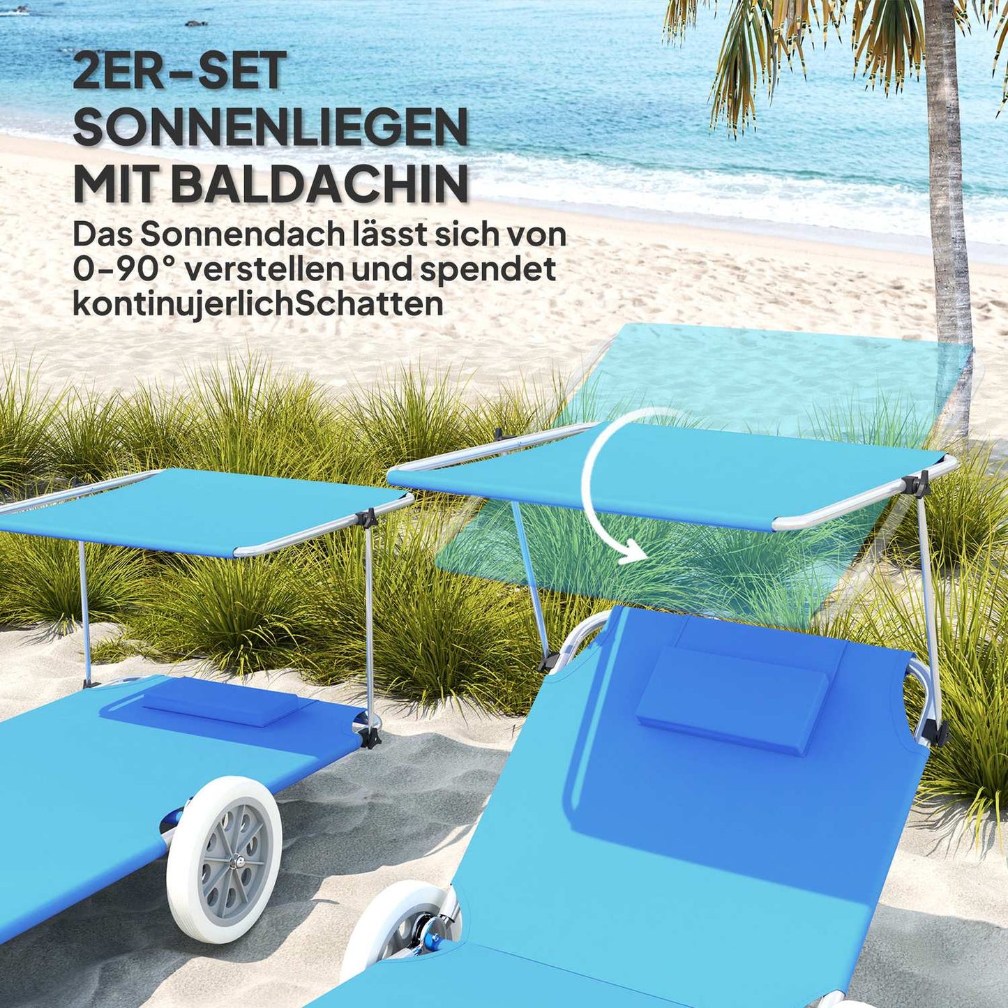 Folding sun lounger set, weatherproof, adjustable, blue