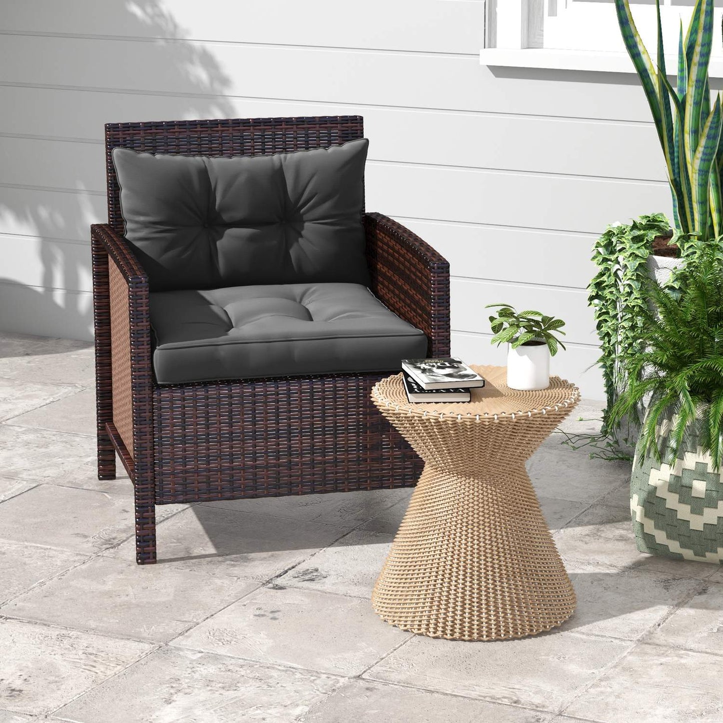 Garden chair cushions, 10 cm thick, dark gray polyester