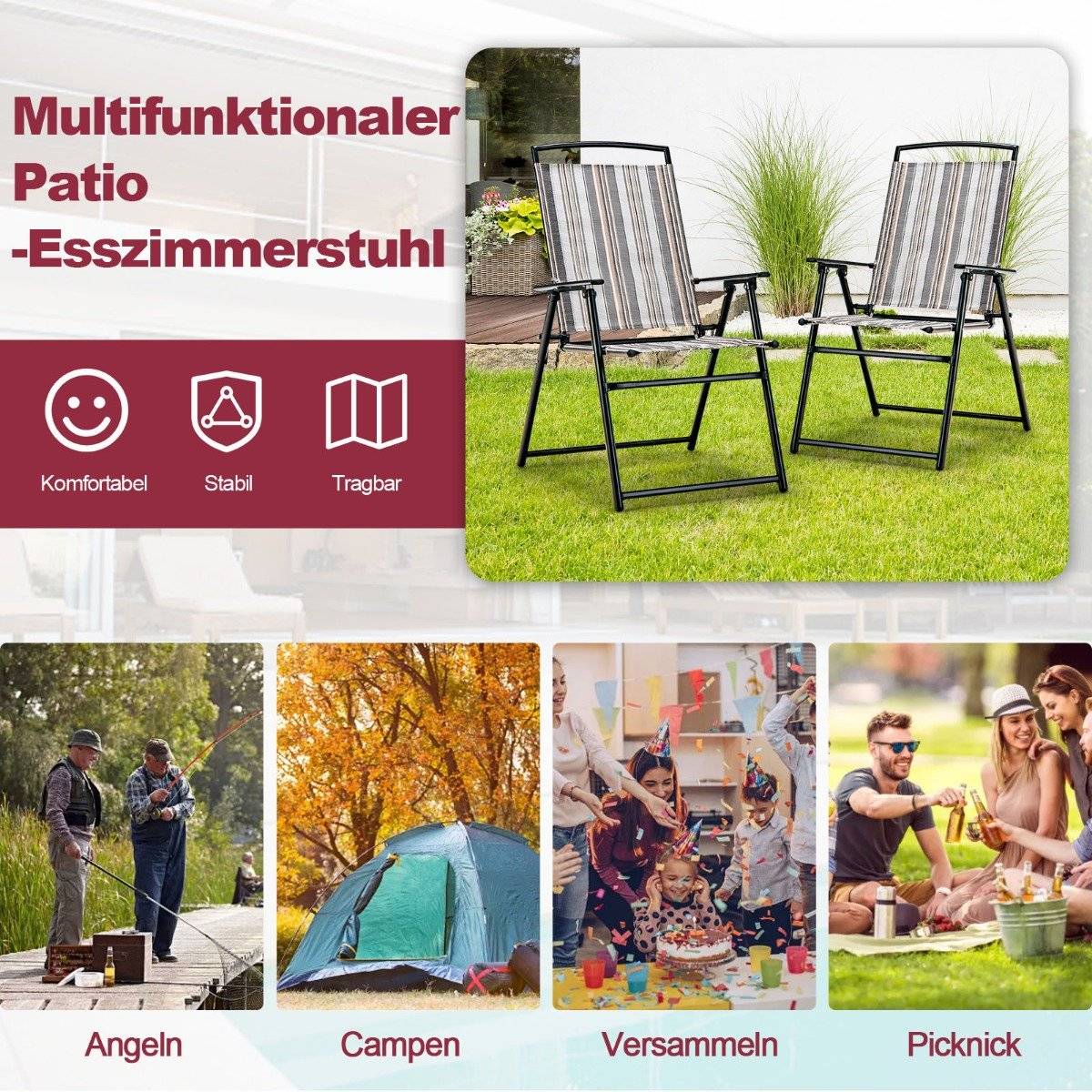 Set of 2 garden chairs folding chairs with armrests 51 x 61.5 x 92 cm gray