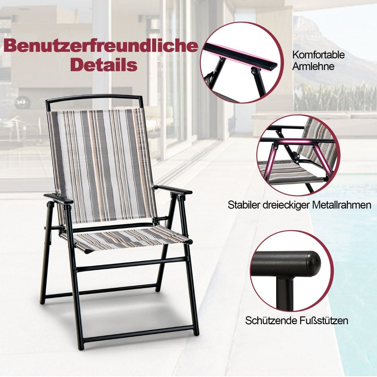 Set of 2 garden chairs folding chairs with armrests 51 x 61.5 x 92 cm gray