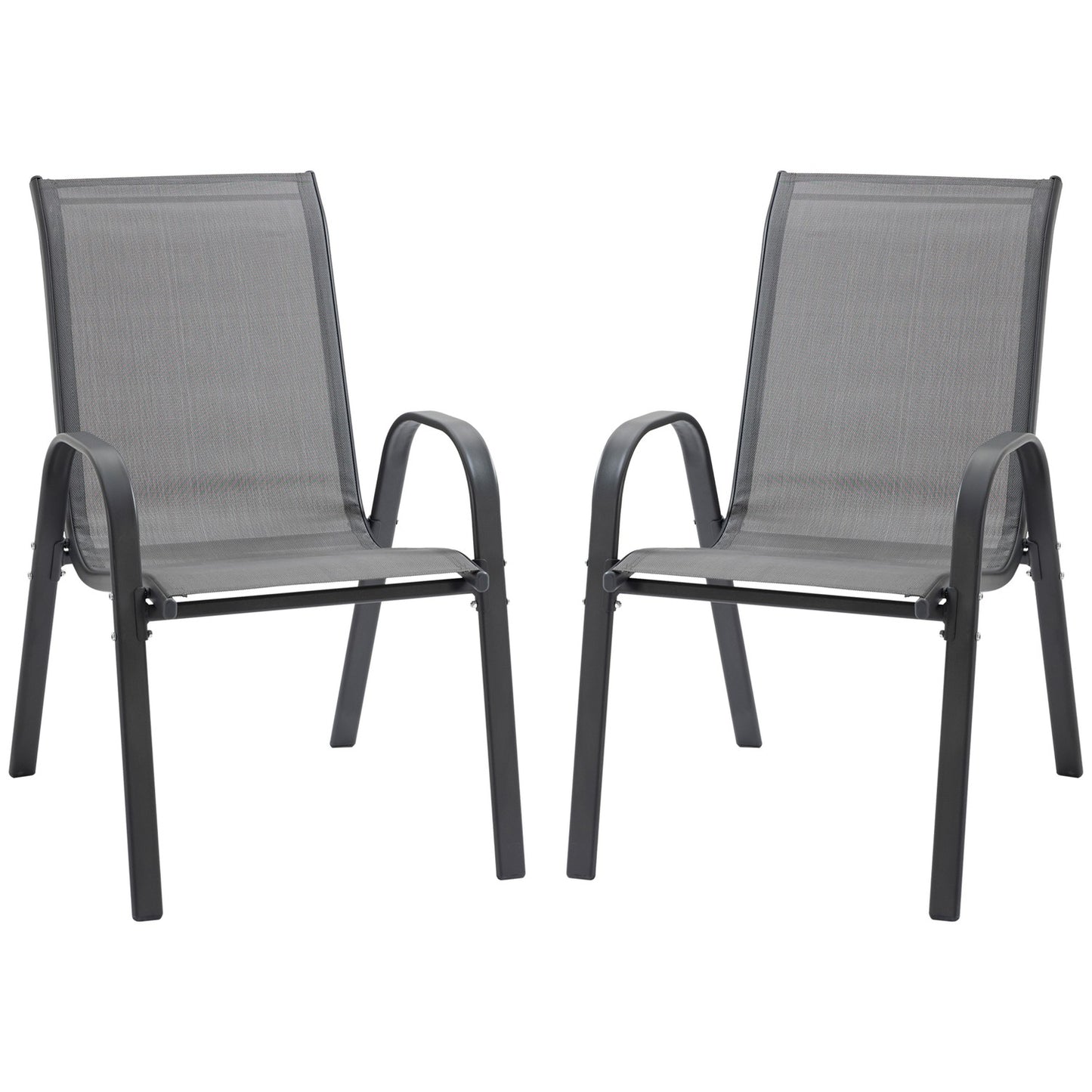 Stackable Garden Chairs, Metal Mesh, Set of 2, Grey