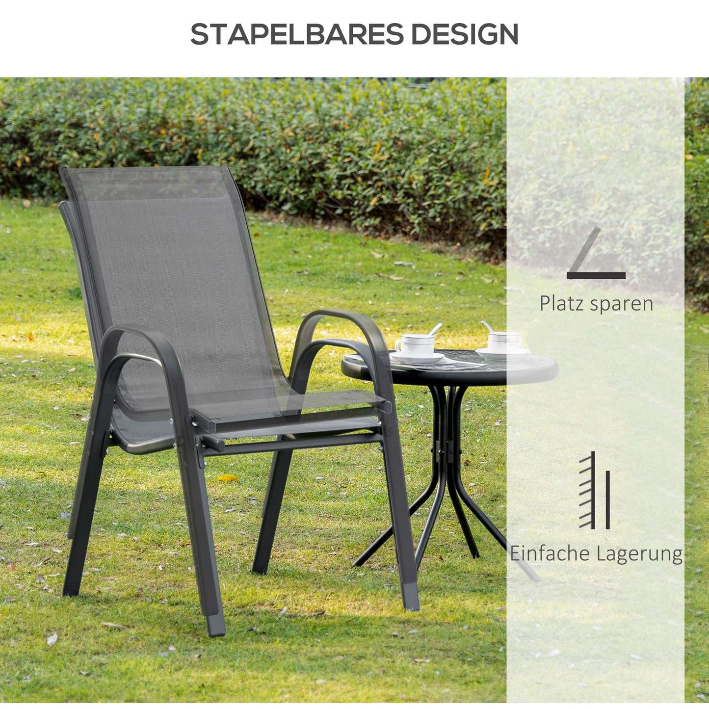 Stackable Garden Chairs, Metal Mesh, Set of 2, Grey