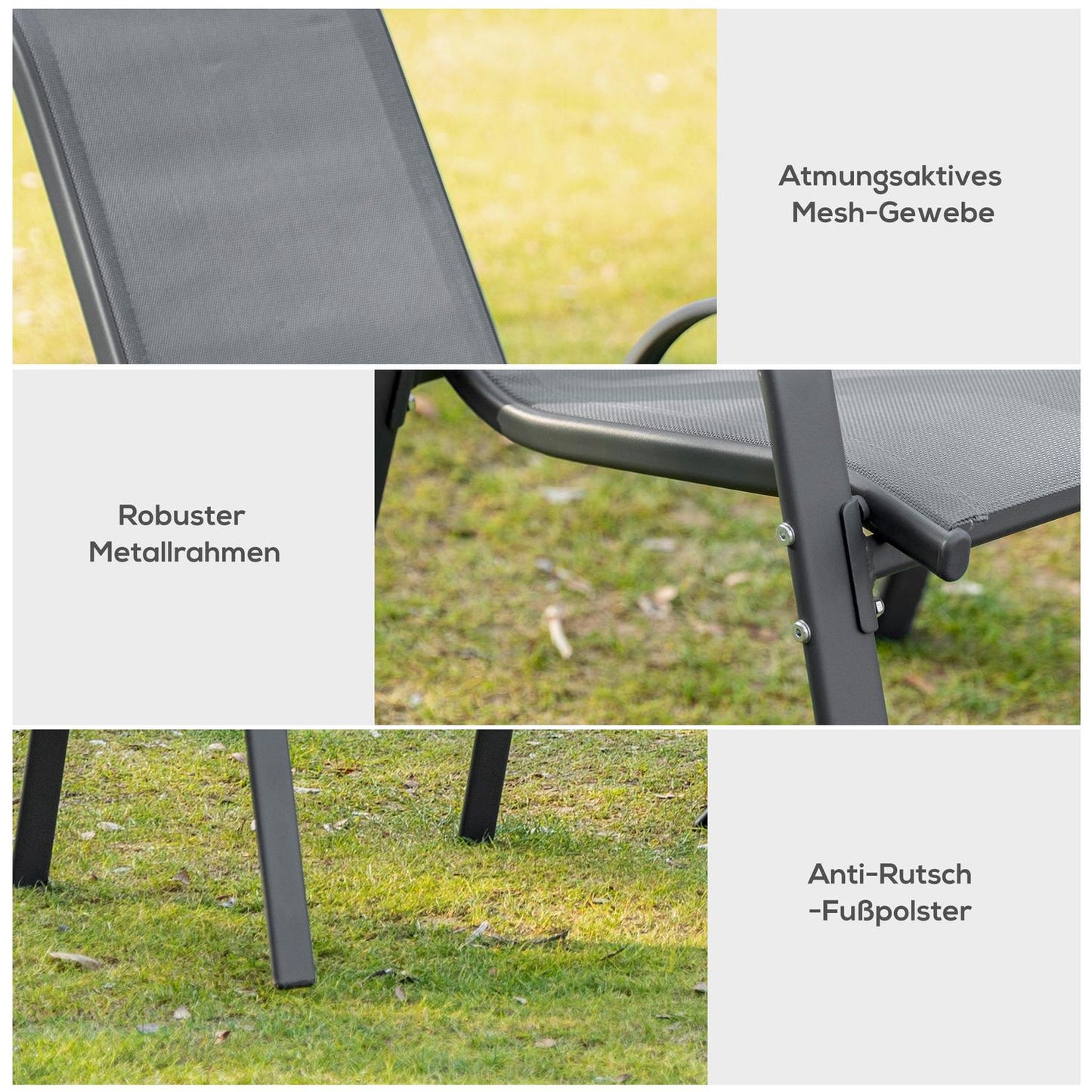 Stackable Garden Chairs, Metal Mesh, Set of 2, Grey