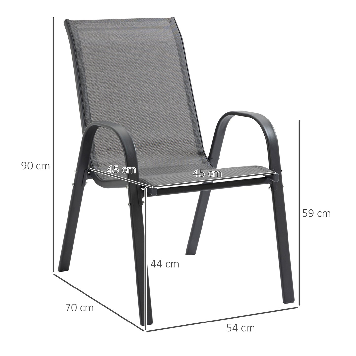 Stackable Garden Chairs, Metal Mesh, Set of 2, Grey