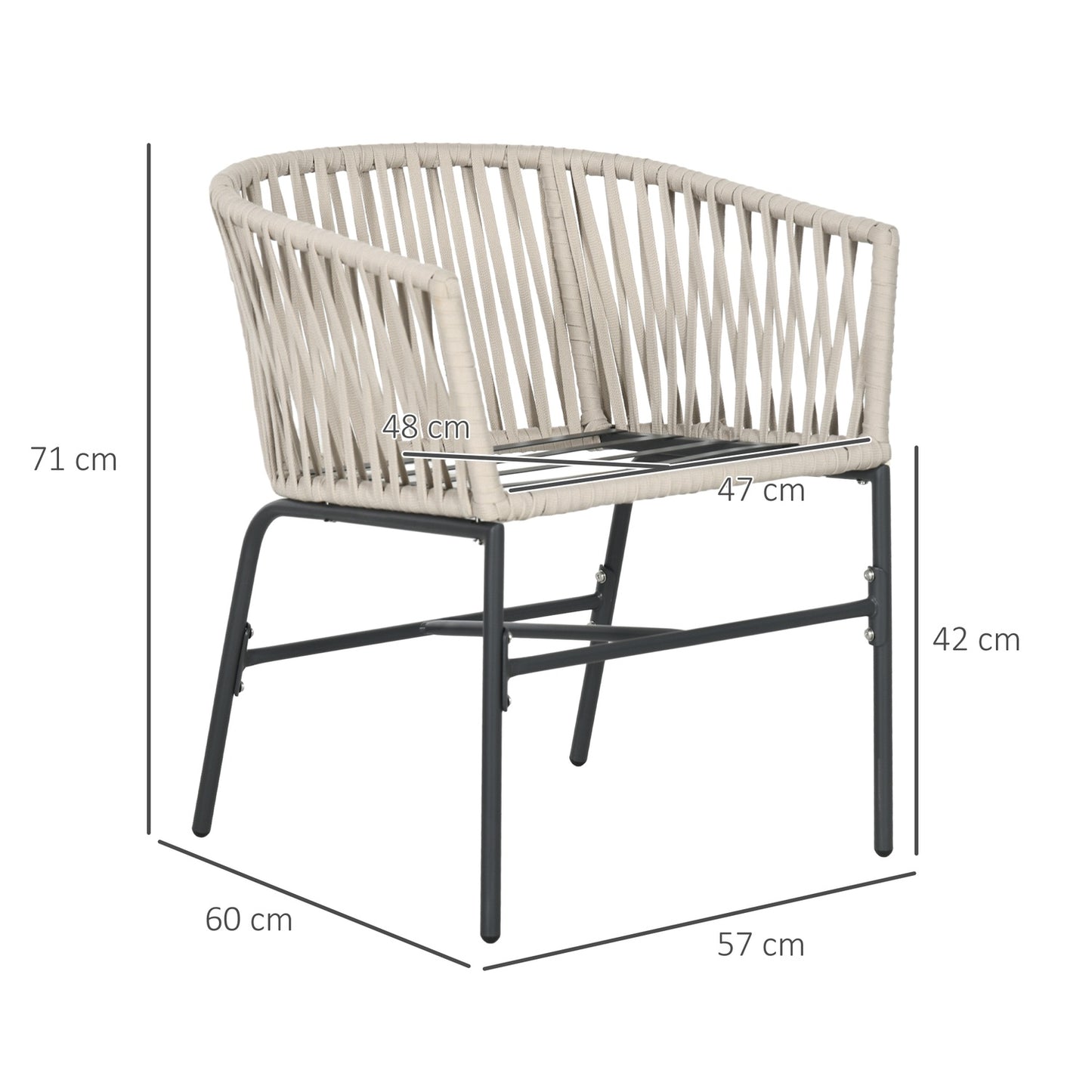 Boho Style Metal Garden Chairs with Cushions - Set of 2