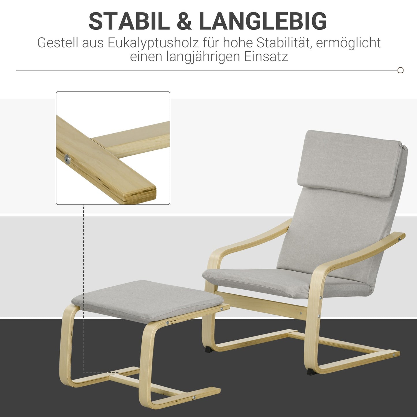 Lounge chairs Set with stool - Linen cover, light grey
