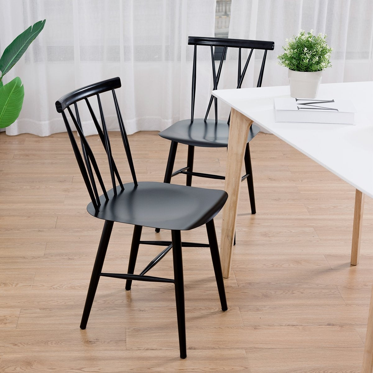 Set of 2 metal dining chairs with 43.5 cm seat height, X-shaped backrest, pack of 2 industrial trattoria chairs