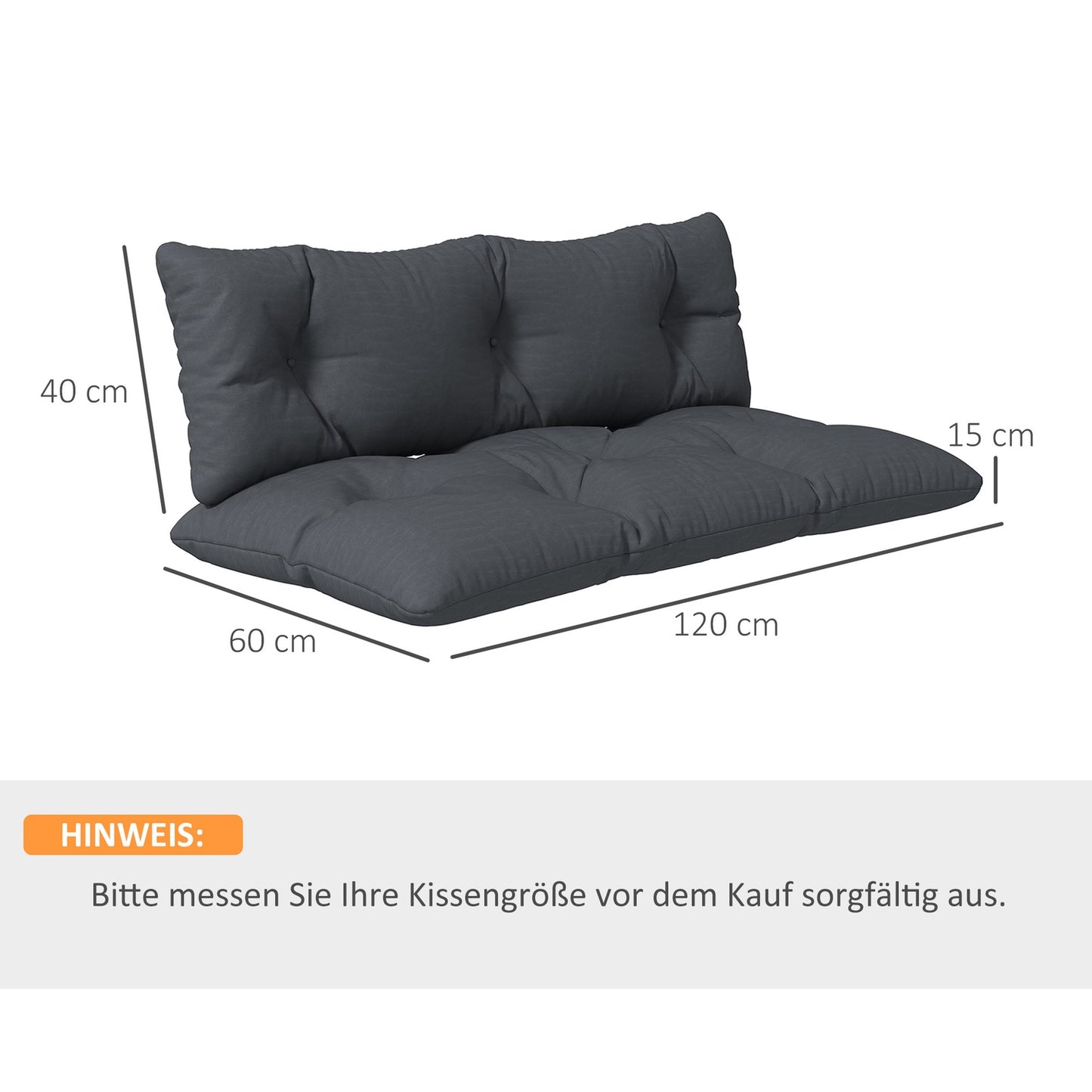 Outdoor pallet cushions, dark grey, UV protected, set of 2
