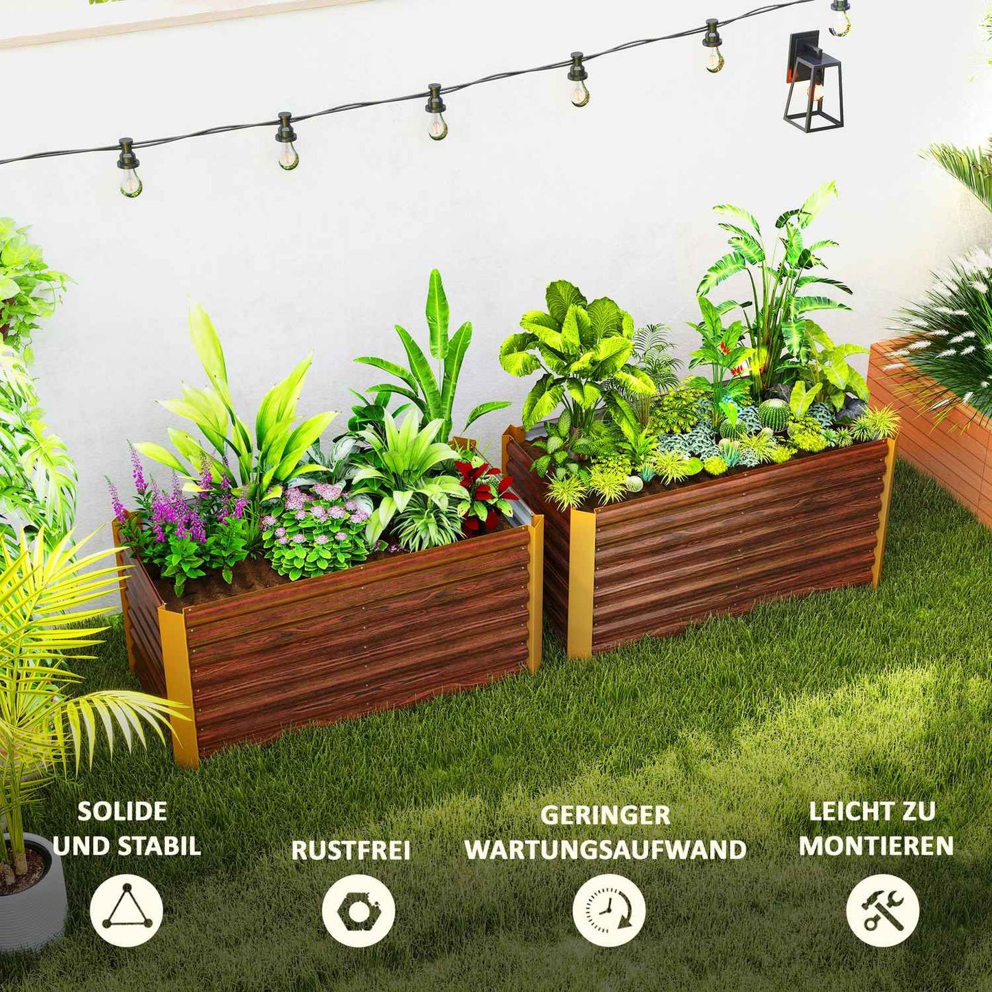 Raised garden beds in galvanized steel, weatherproof, 120x60 cm