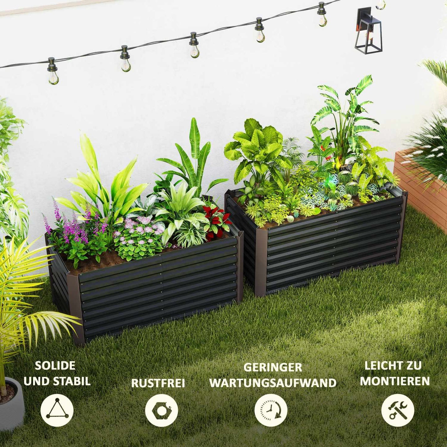 Raised garden bed set, galvanized steel, 120x60x60 cm