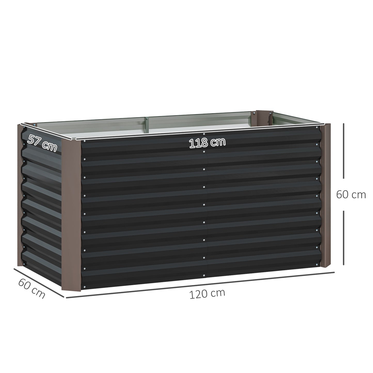 Raised garden bed set, galvanized steel, 120x60x60 cm
