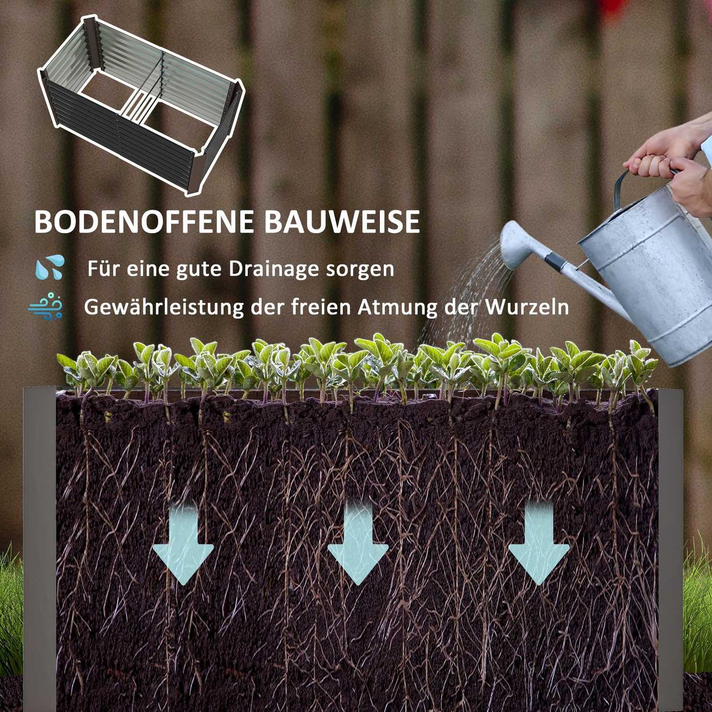 Raised garden bed set, galvanized steel, 120x60x60 cm