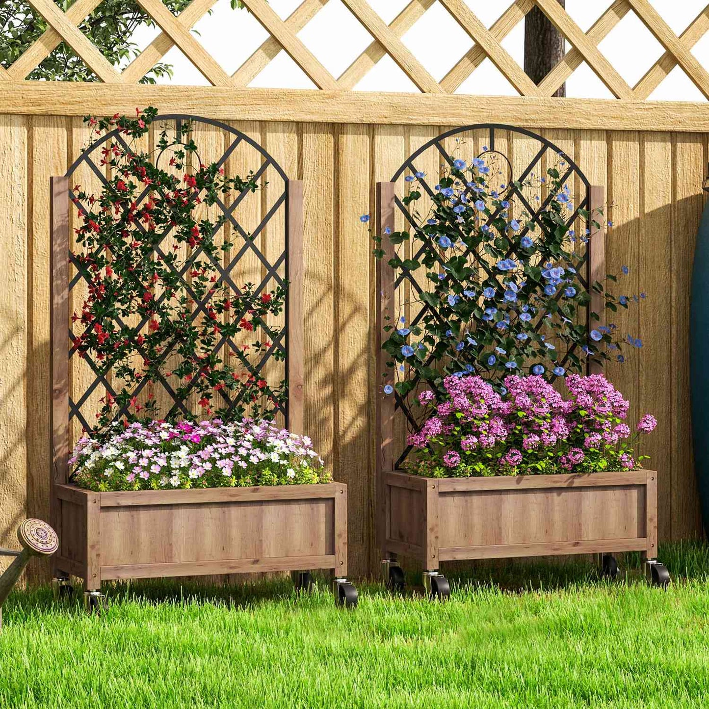Raised garden bed with trellis and wheels - Wood, 152x25x97 cm