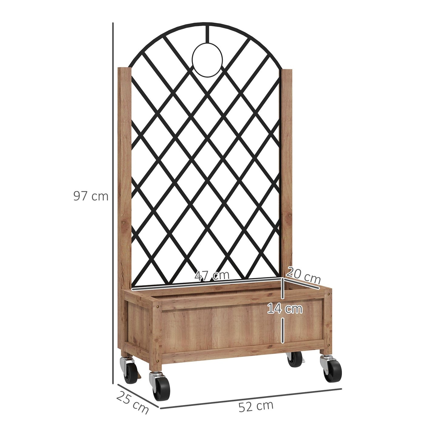 Raised garden bed with trellis and wheels - Wood, 152x25x97 cm