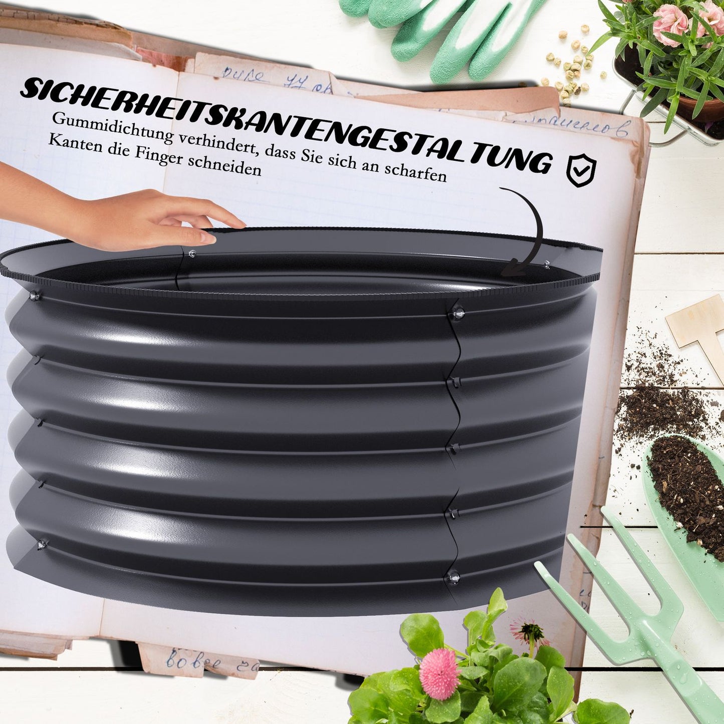 Steel garden beds, stackable, 60 x 30 cm, set of 2