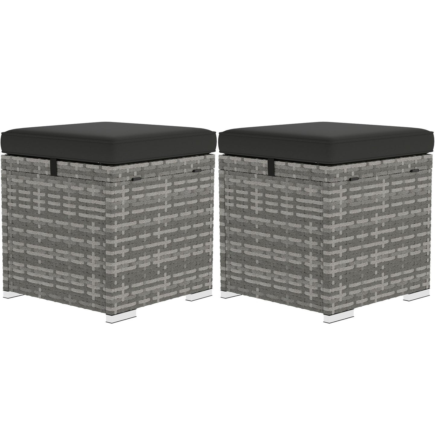Outdoor Rattan Stools with Storage - Dark Grey, Weather Resistant