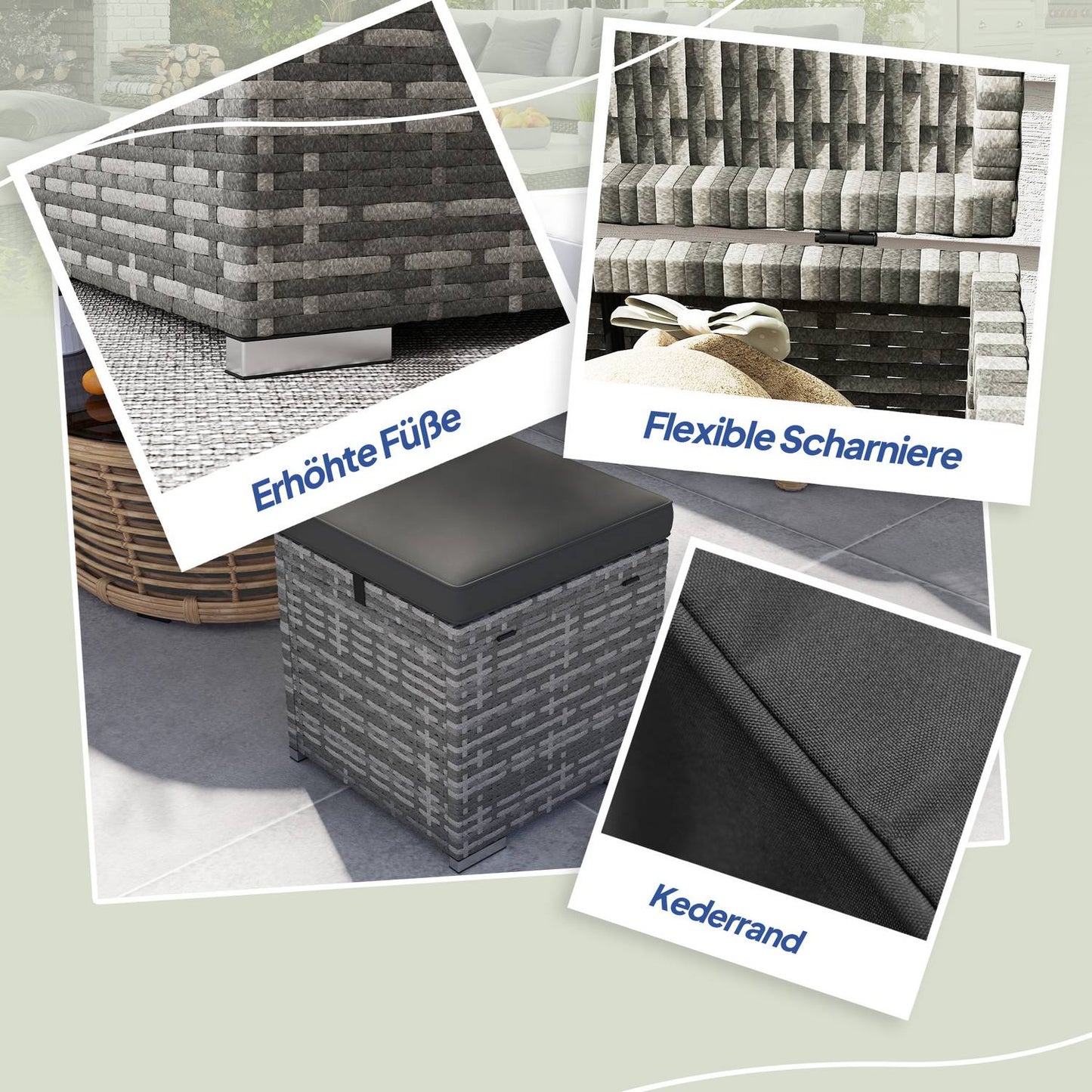 Outdoor Rattan Stools with Storage - Dark Grey, Weather Resistant