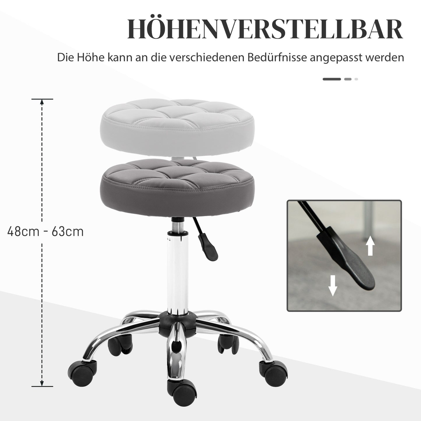 Height-adjustable swivel stools, set of 2, with wheels