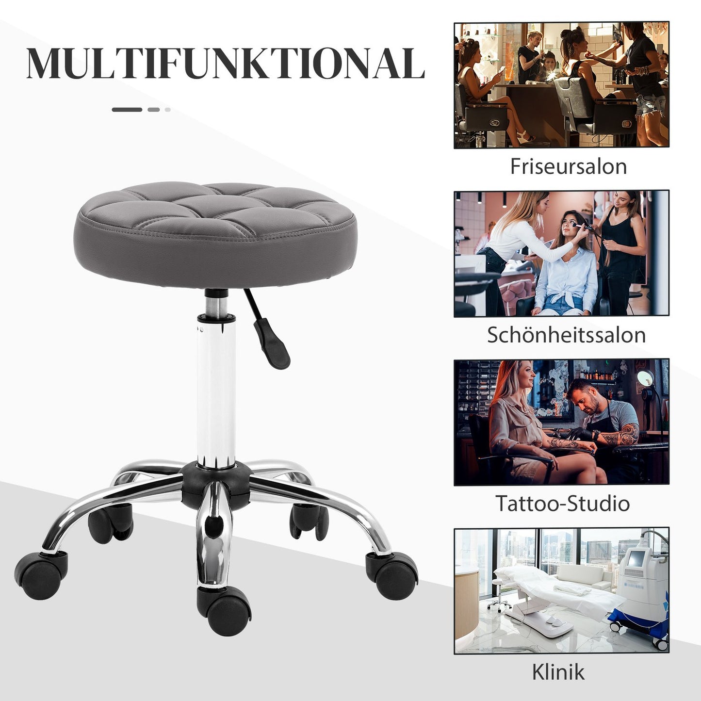 Height-adjustable swivel stools, set of 2, with wheels