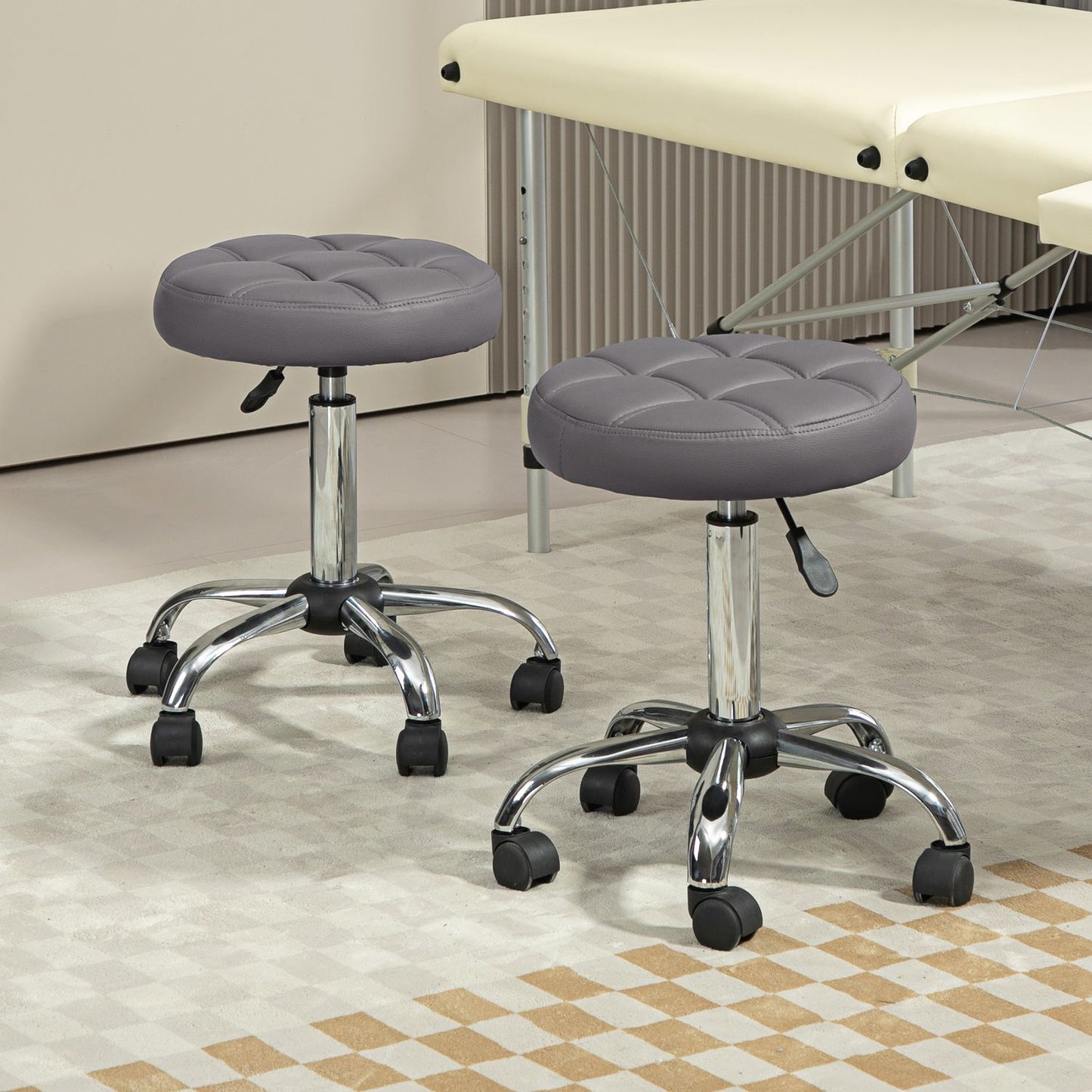 Height-adjustable swivel stools, set of 2, with wheels