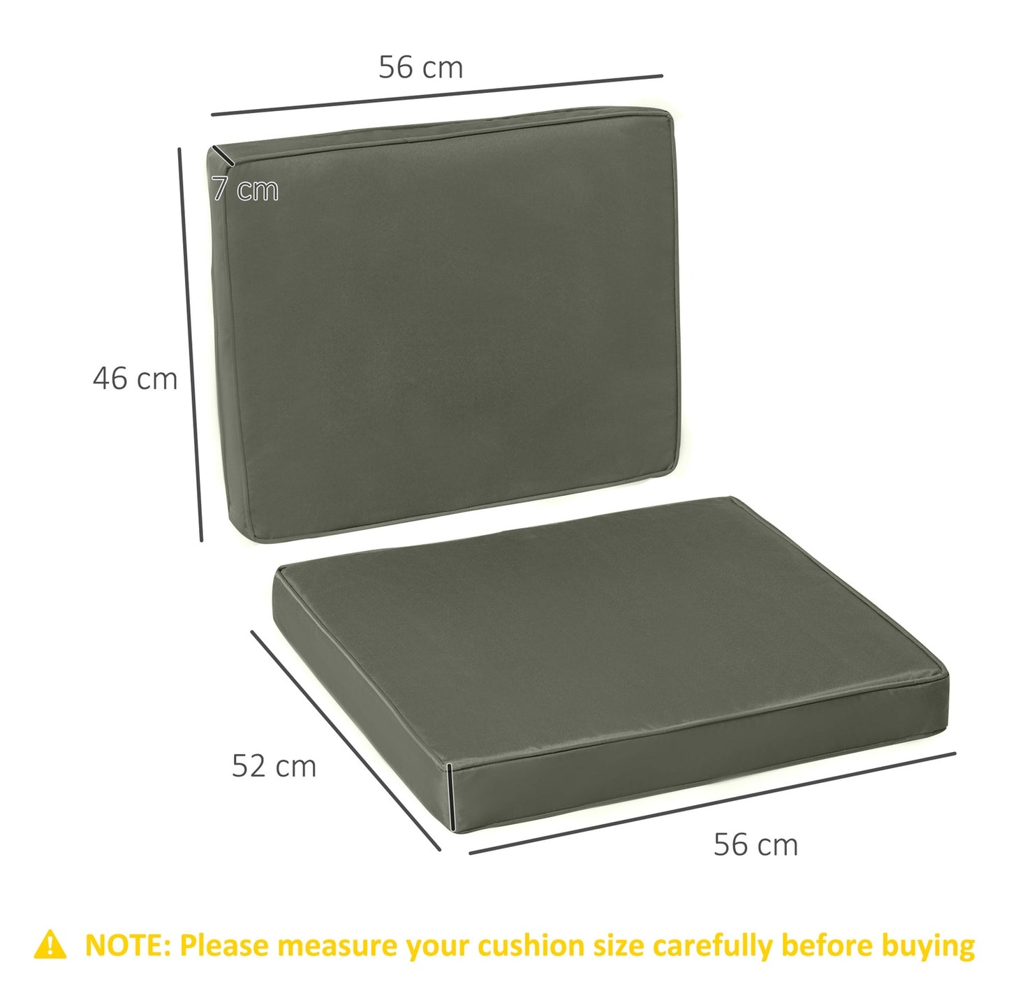 Dark gray chair cushions, washable, 7cm thick, 56x52cm
