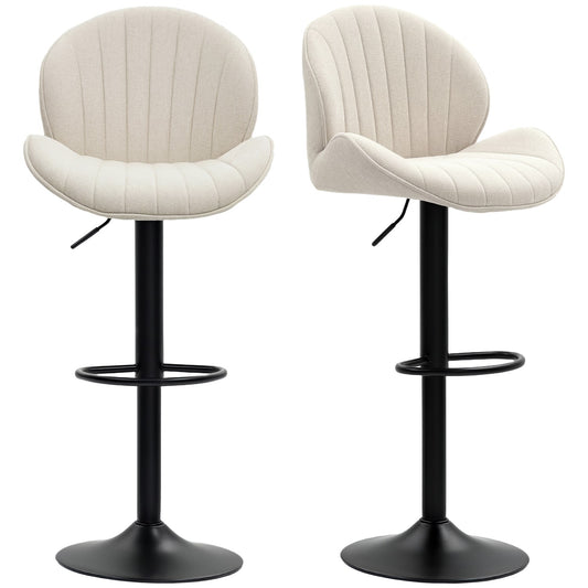 Adjustable Shell Bar Stools, Set of 2, Beige Steel Frame