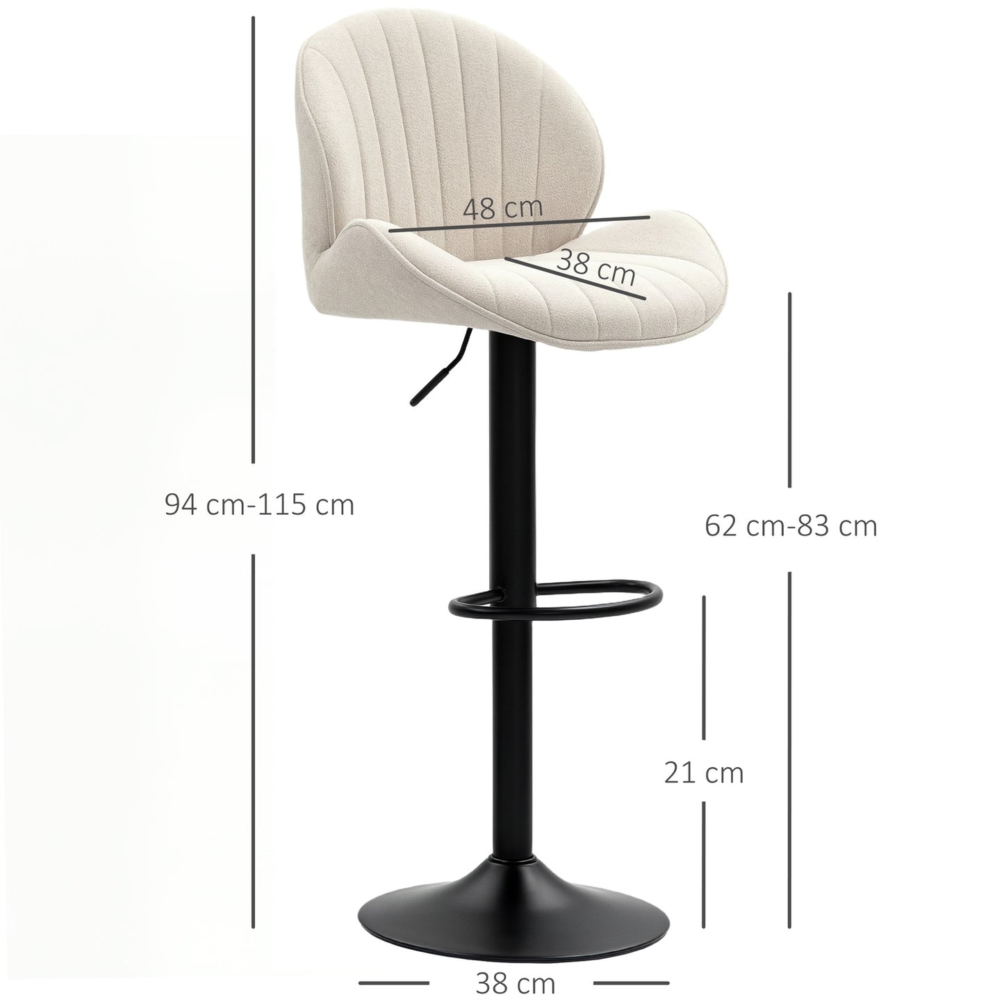 Adjustable Shell Bar Stools, Set of 2, Beige Steel Frame